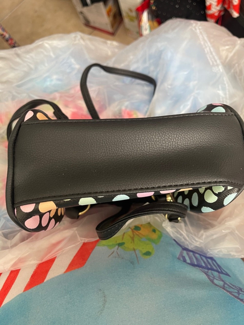 Luv Betsey Johnson Polka Dot Mini Satchel Handbag Black Cat - Picture 5 of 6